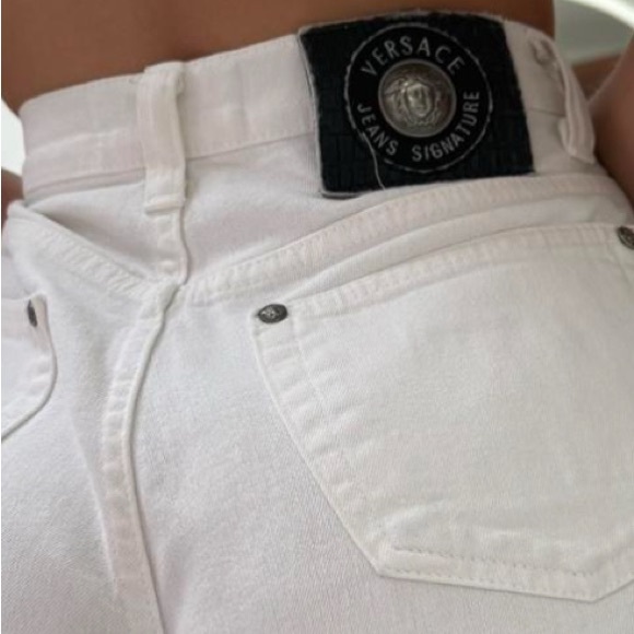 Versace White Jeans Signature high waist 27" hips 29" length 31-32 skinny - Picture 1 of 15